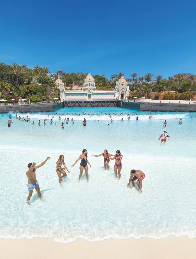 Wave Palace beach lagoon with waves at Siam Park Tenerife