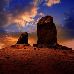 Roque Nublo rock formation at sunset in Gran Canaria