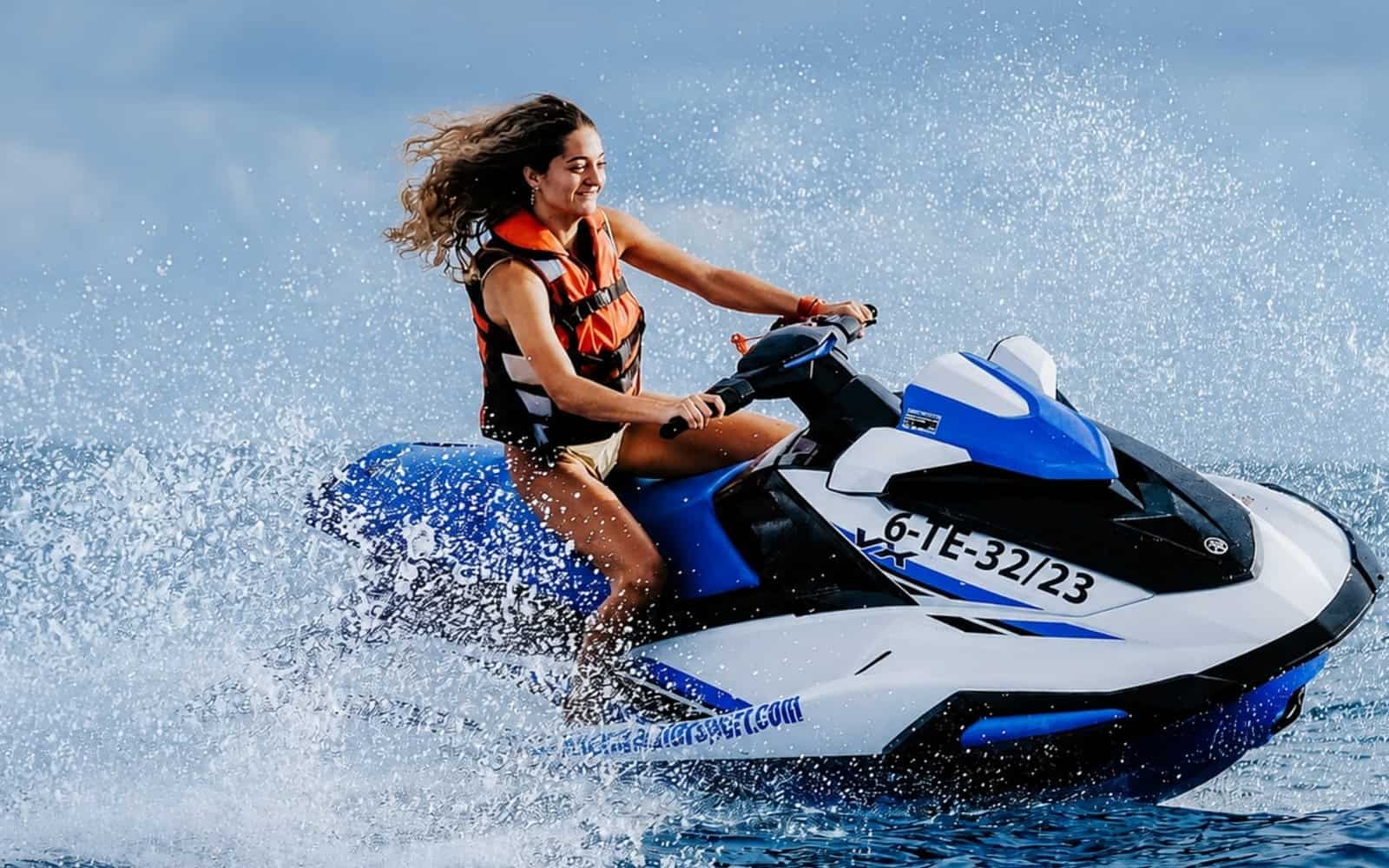 Jet ski rider splashing through the water in Gran Canaria