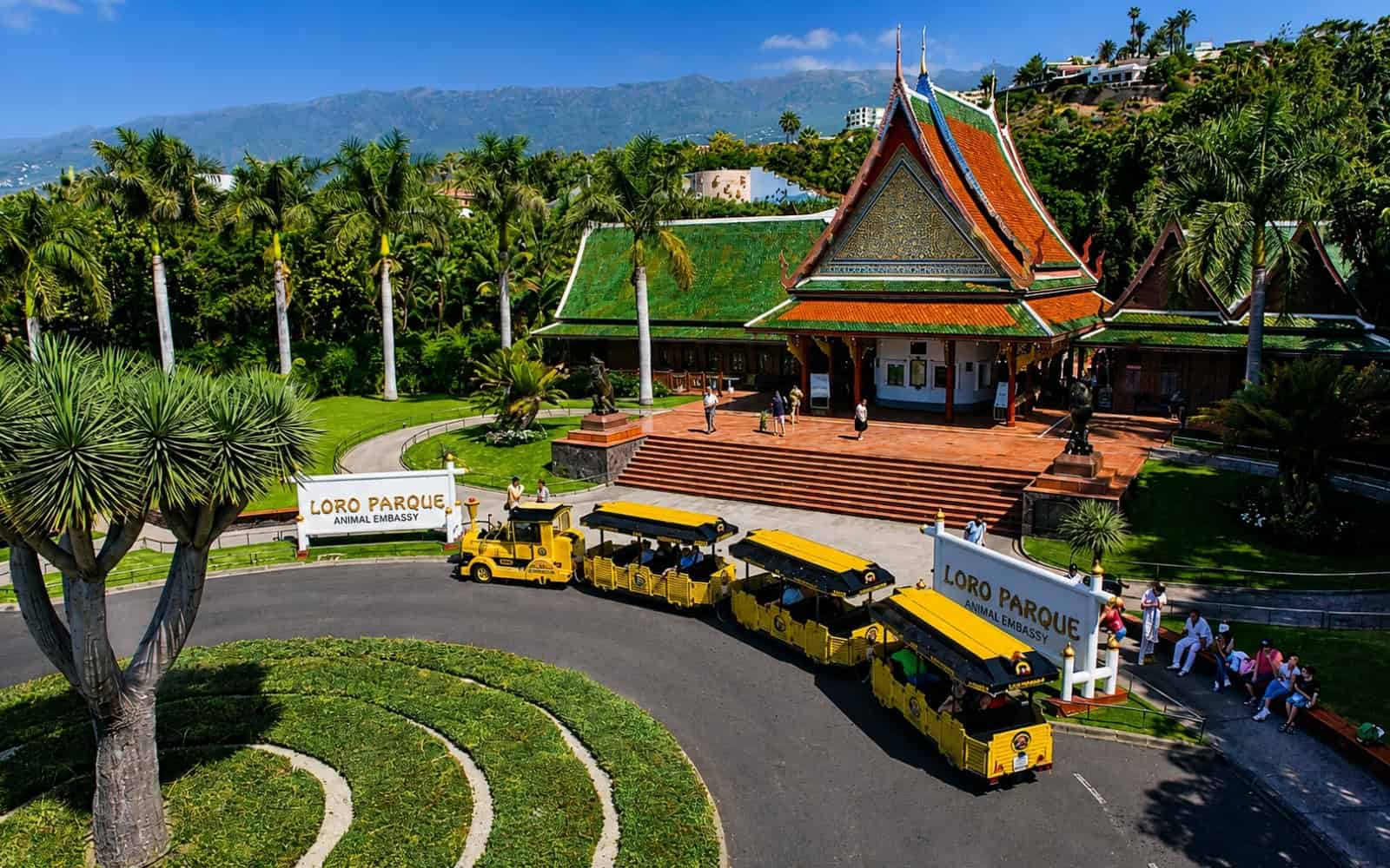 Entrance of Loro Parque with tropical gardens in Tenerife