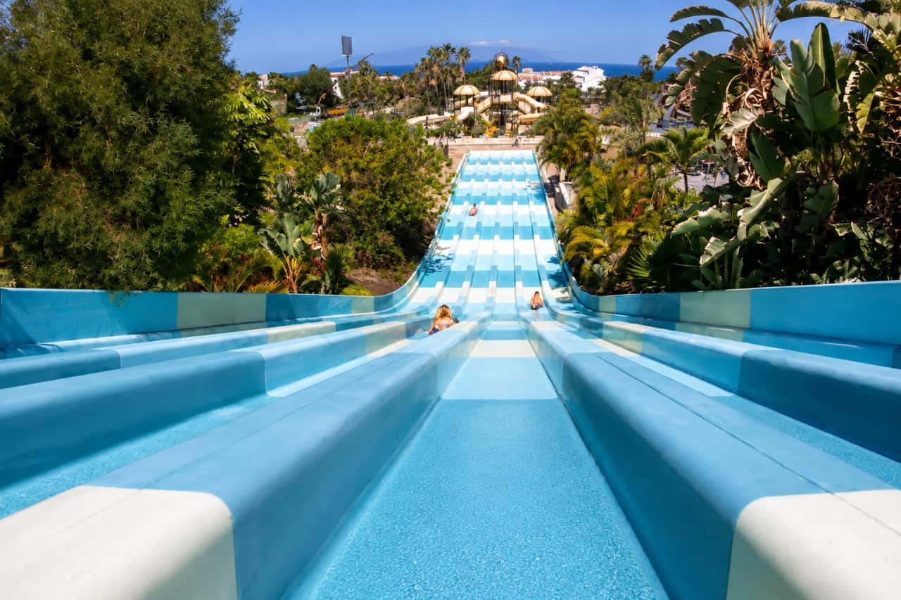 View from the top of the racing slide at Aqualand Tenerife