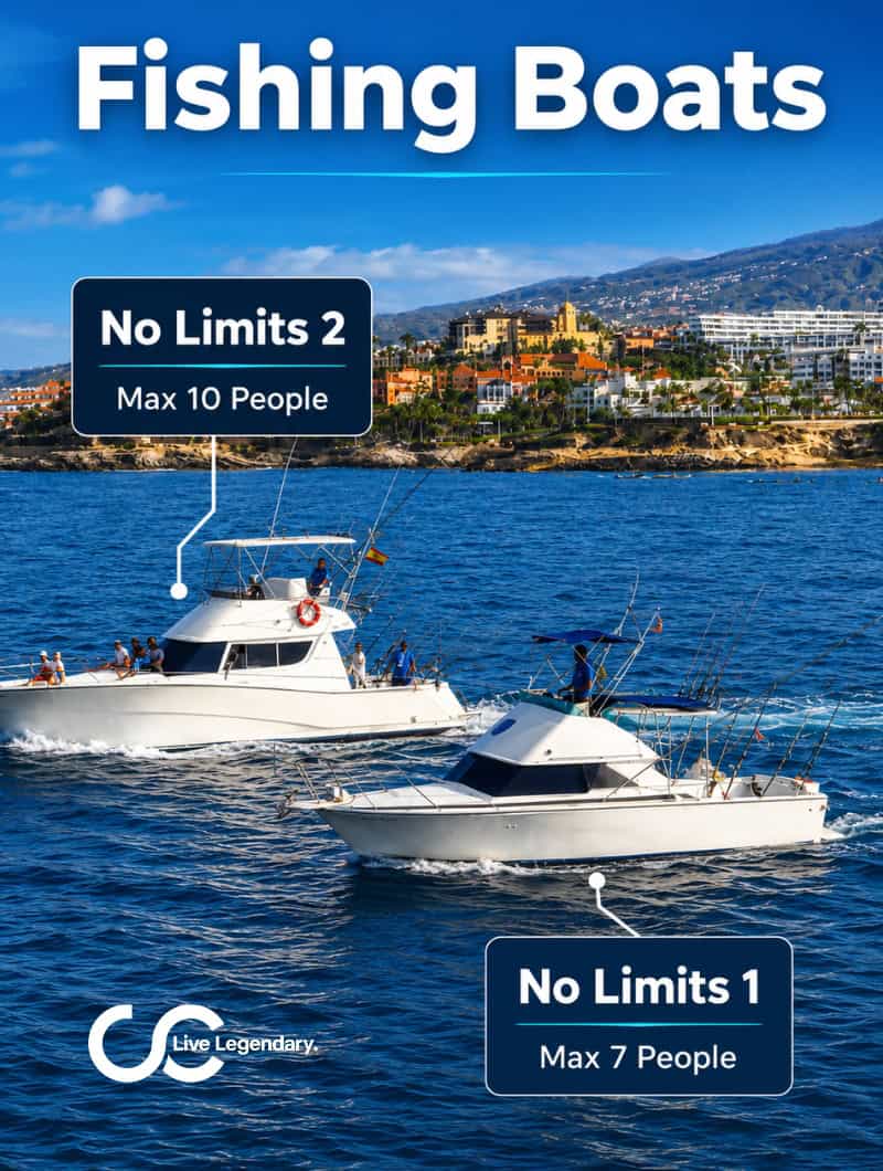 Vergelijk de privé-vissersboten ‘No Limits One’ en ‘No Limits Two’ op Tenerife op Puerto Colon