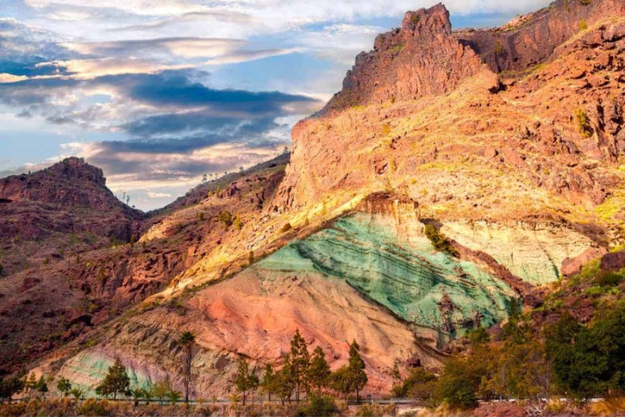 Colourful Los Azulejos rock formations in the volcanic mountains