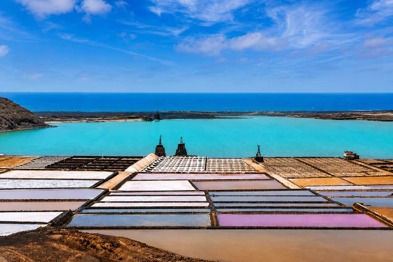 The Janubio salt flats on the Lanzarote island tour route