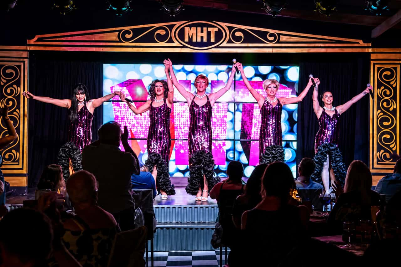 The grand finale of the Music Hall Tavern drag show in Lanzarote