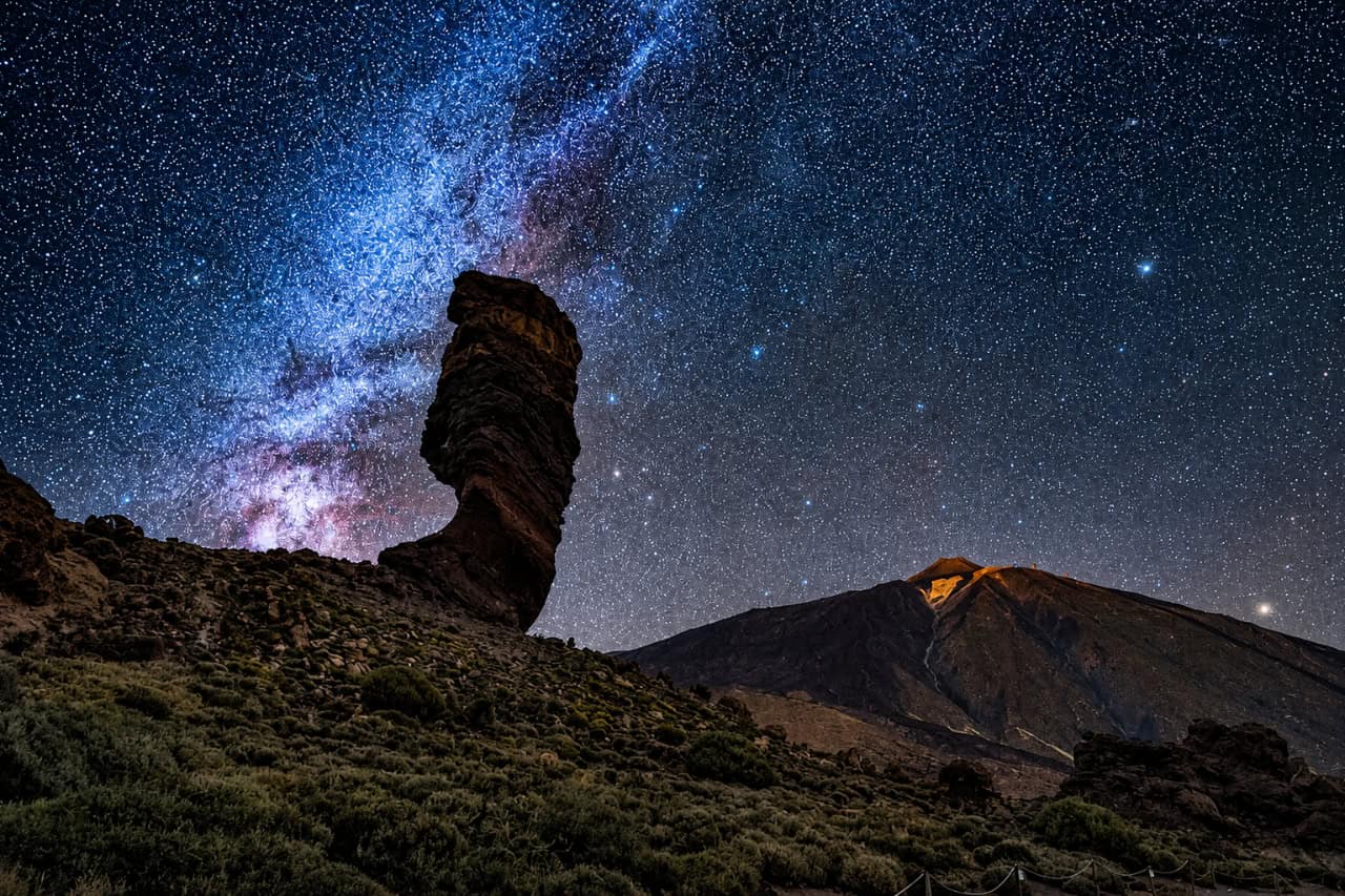 Star filled night sky over Teide National Park