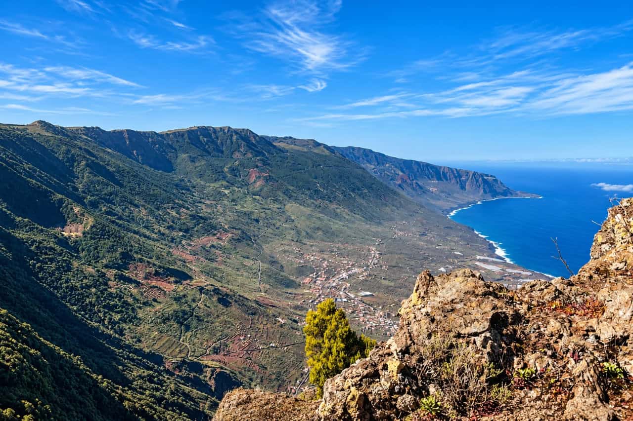 Panoramic view over the mountains and coast of El Hierro