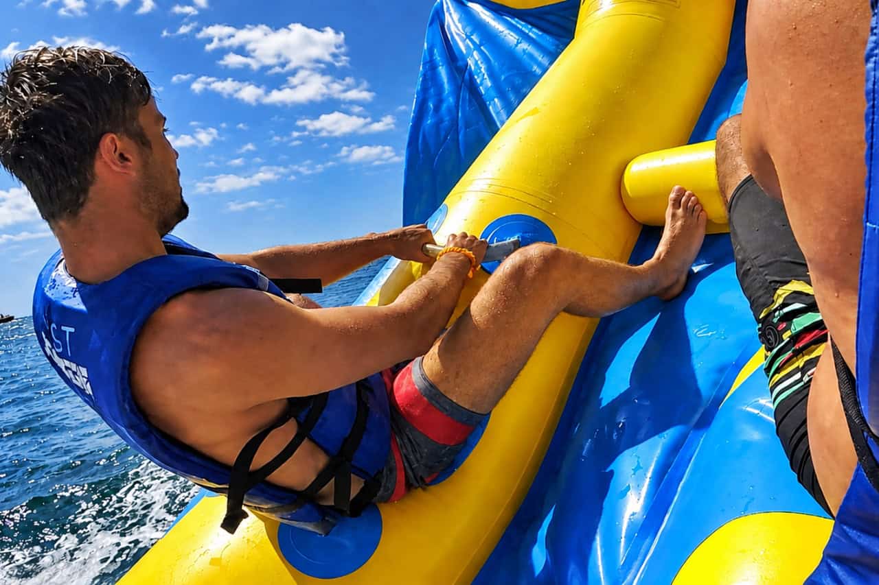 Riders on the Flying Fish inflatable during a ride off the coast of Tenerife