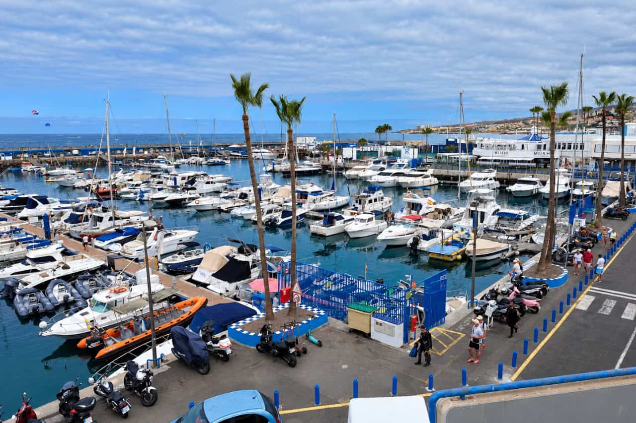 Puerto Colon marina in Costa Adeje, departure point for parasailing in Tenerife
