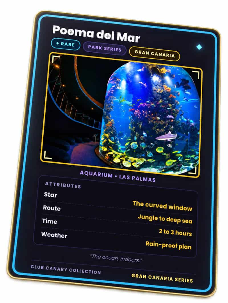 Club Canary collectible card for the Poema del Mar aquarium in Las Palmas, Gran Canaria, Rare tier