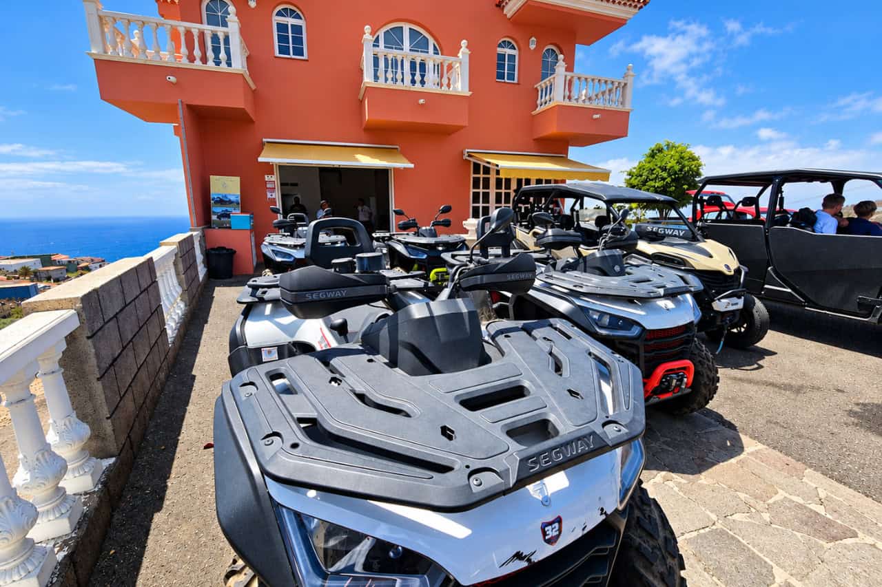Quads and buggies lined up at the base before a private tour in Tenerife