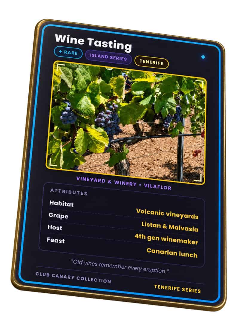 Club Canary collectible card for the wine tasting tour in Vilaflor, Tenerife, Rare tier