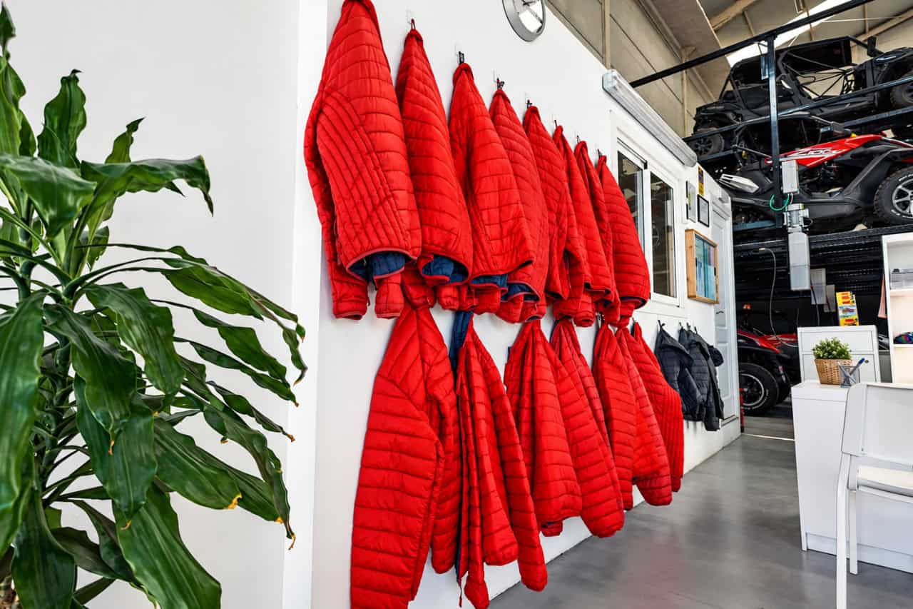 Red jackets available for guests at the base