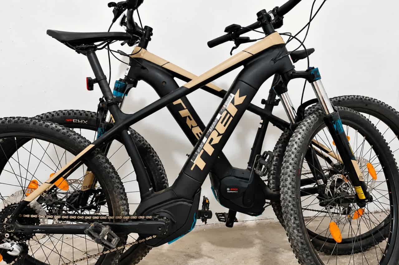 Two Trek electric mountain bikes with Bosch motors ready for rental in Tenerife