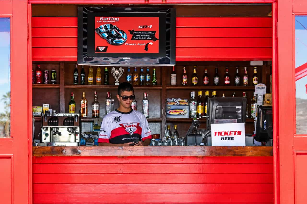 Ticket reception area at the karting track in Las Américas