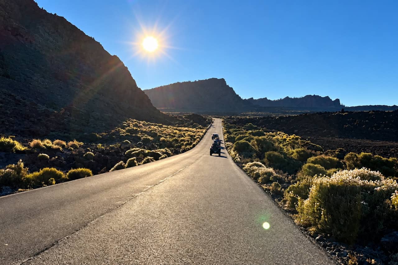 Scenic mountain route toward Teide on the quad tour in Tenerife