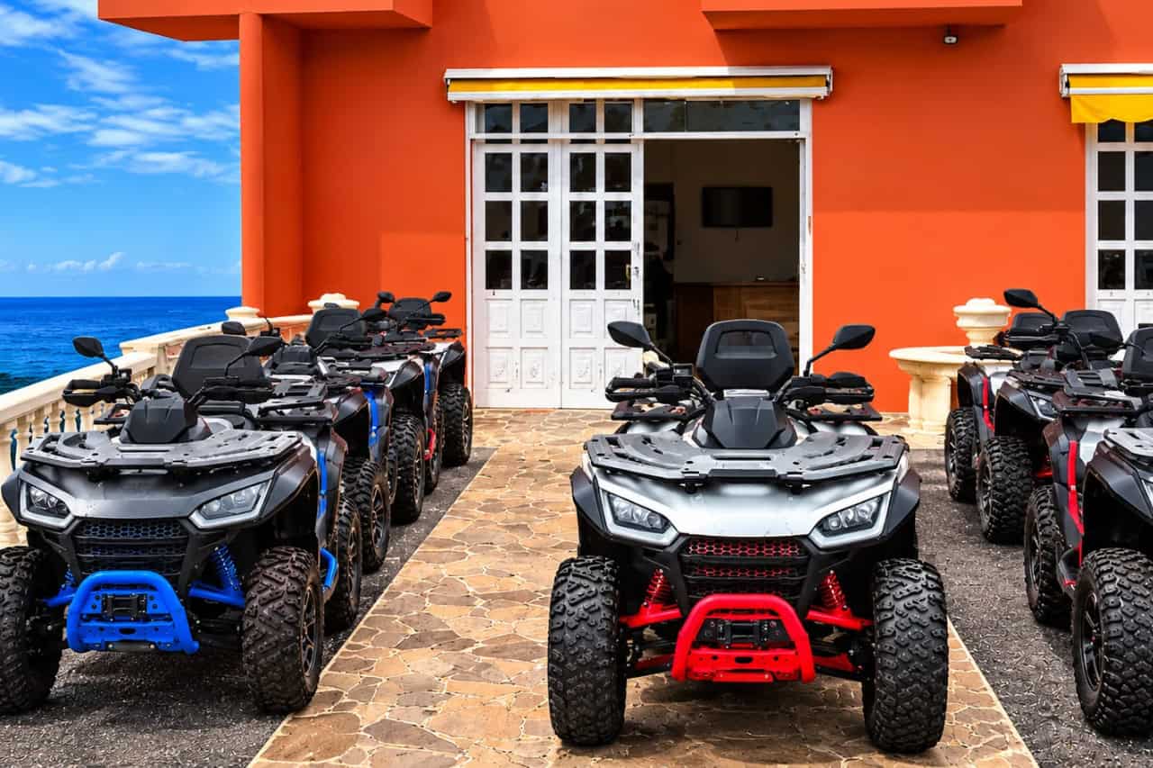 Automatic quads lined up and ready to ride at the base in Tenerife